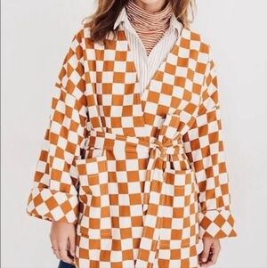 Madewell NWT Checkerboard Wrap Jacket in Golden Pecan/Tan & Ivory